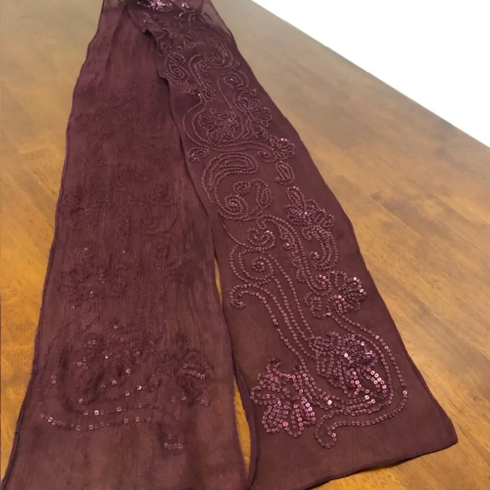 Boho Burgundy Sequins Scarf.